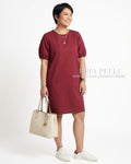 Pria Pelle Rebecca Puff Straight Dress | Cotton Blend Light Maroon - Non Stretch