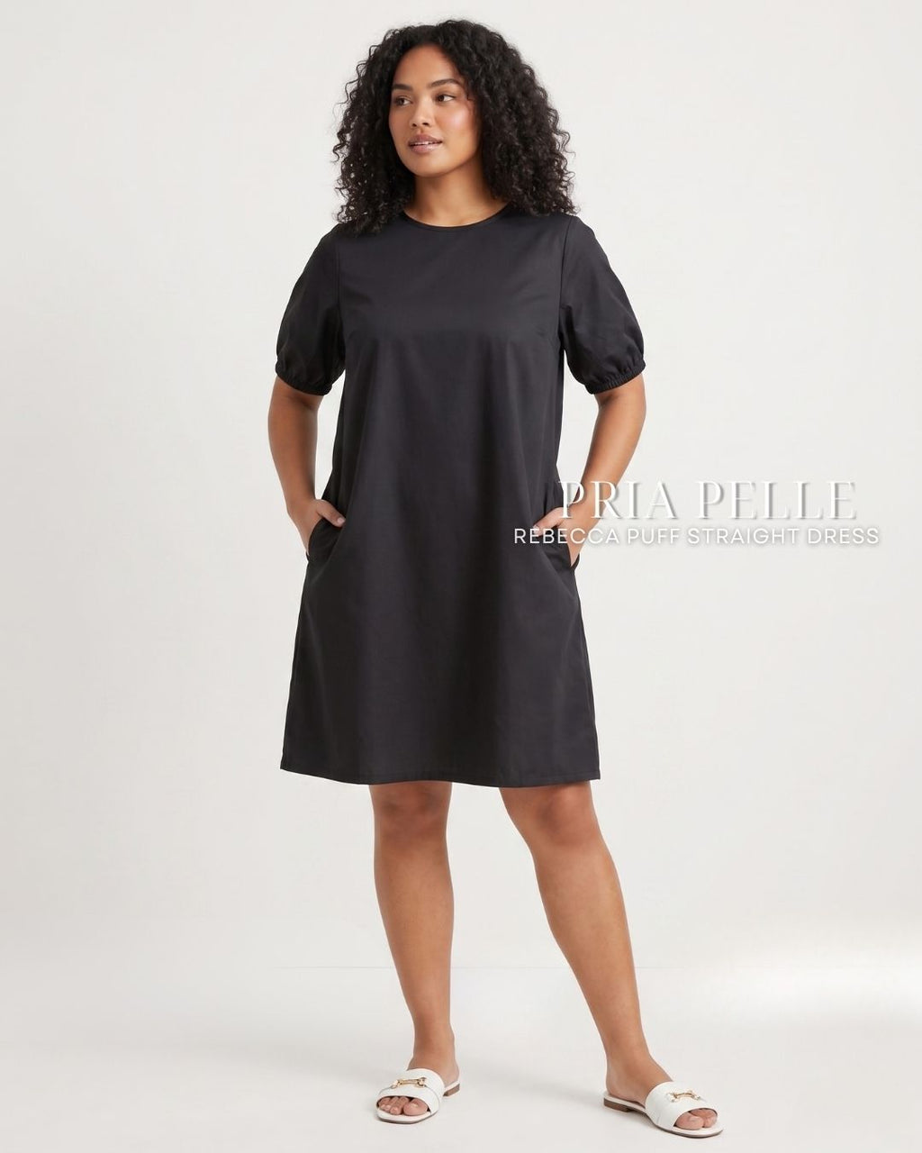 Pria Pelle Rebecca Puff Straight Dress | Cotton Blend Black - Non Stretch