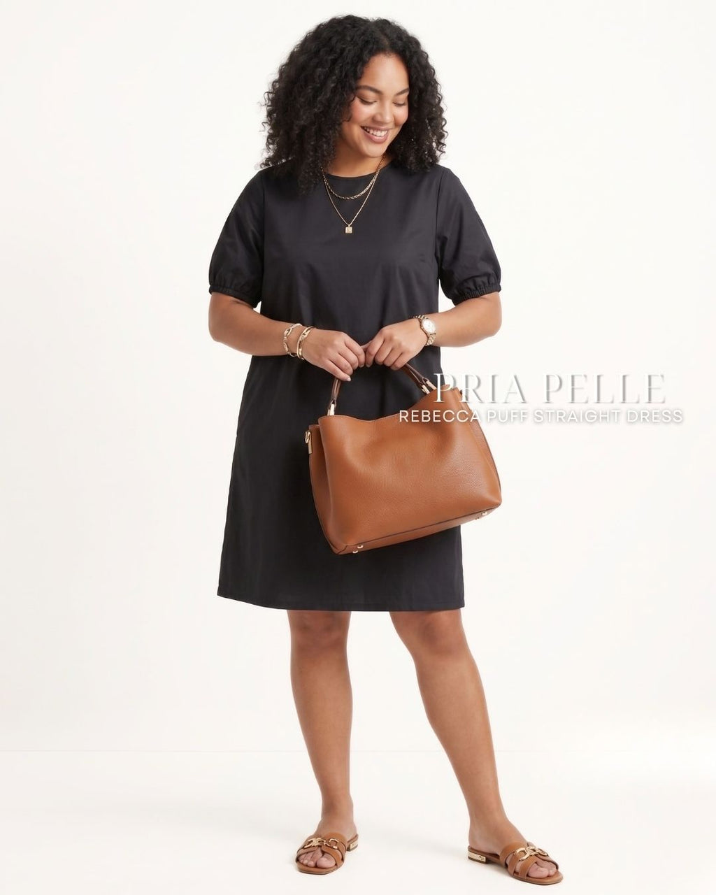 Pria Pelle Rebecca Puff Straight Dress | Cotton Blend Black - Non Stretch