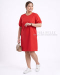 Pria Pelle Rebecca Puff Straight Dress | Cotton Blend Fire Brick Red - Non Stretch