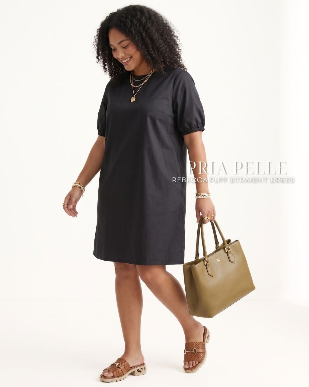 Pria Pelle Rebecca Puff Straight Dress | Cotton Blend Black - Non Stretch