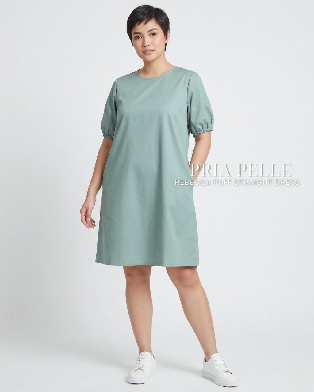 Pria Pelle Rebecca Puff Straight Dress | Cotton Blend Spring Green - Non Stretch