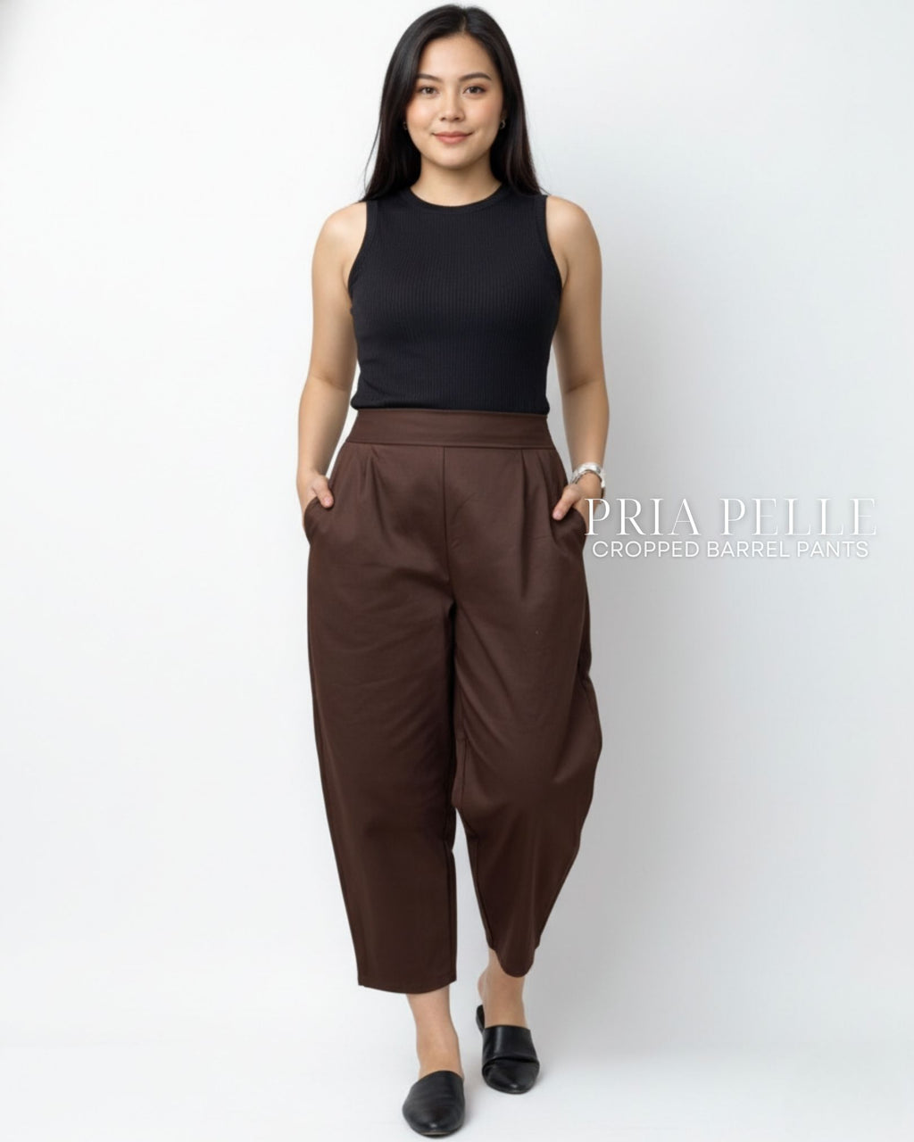 Pria Pelle Cropped Barrel Pants | Back Garter - Cotton Twill Chocolate Brown