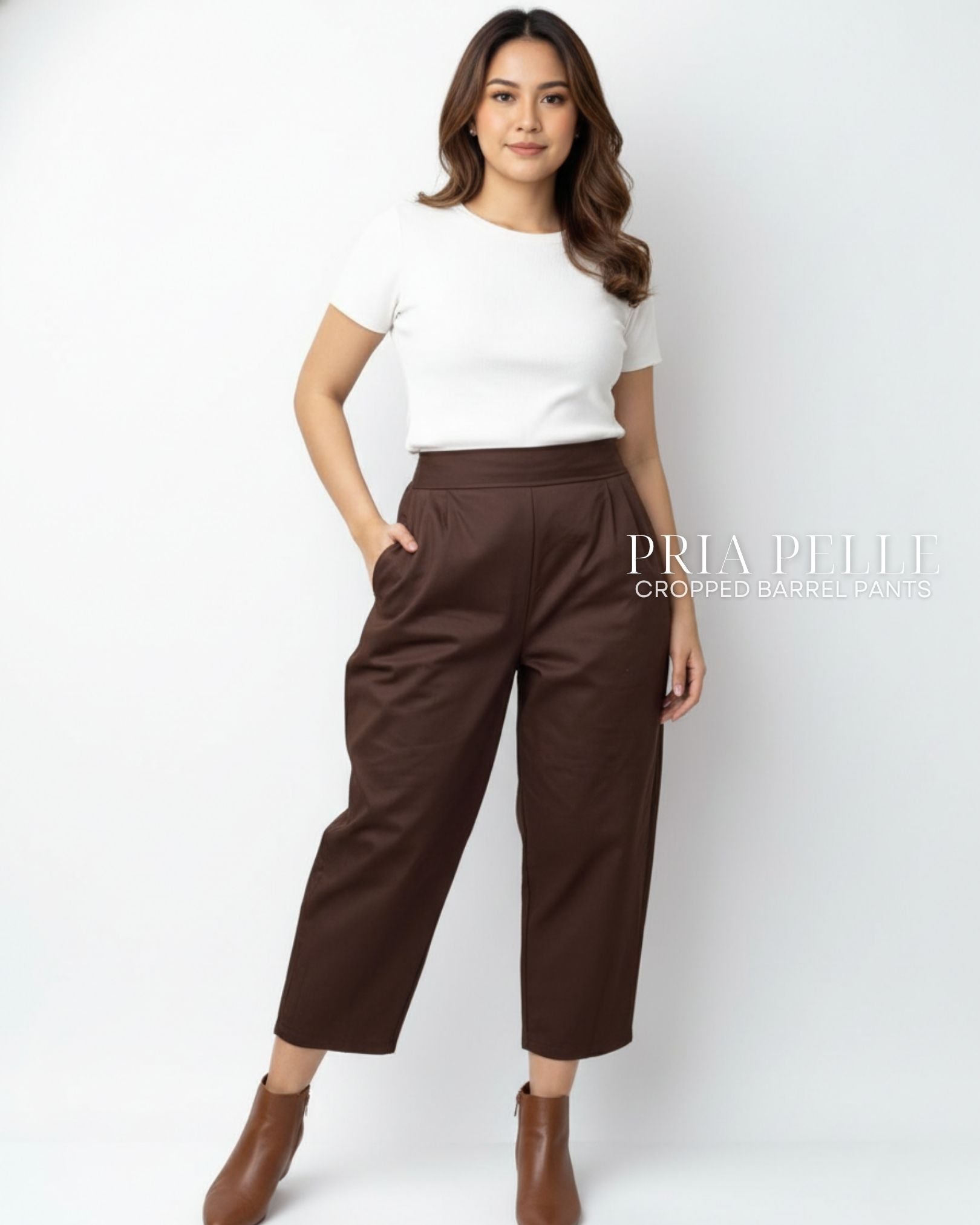 Pria Pelle Cropped Barrel Pants | Back Garter - Cotton Twill Chocolate Brown