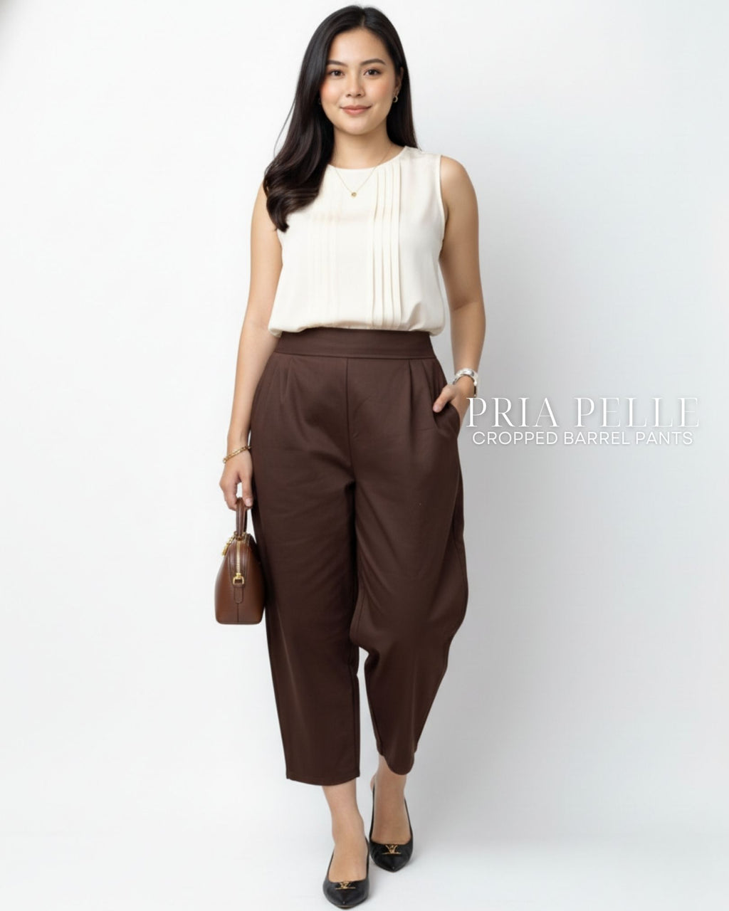 Pria Pelle Cropped Barrel Pants | Back Garter - Cotton Twill Chocolate Brown