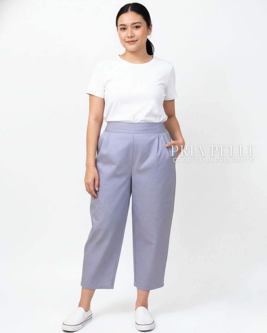 Pria Pelle Cropped Barrel Pants | Back Garter - Cotton Twill Fine Gray