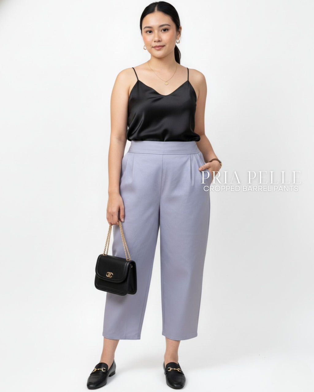 Pria Pelle Cropped Barrel Pants | Back Garter - Cotton Twill Fine Gray