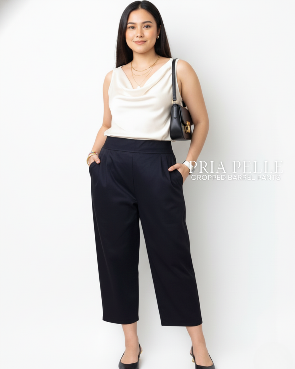 Pria Pelle Cropped Barrel Pants | Back Garter - Cotton Twill Black