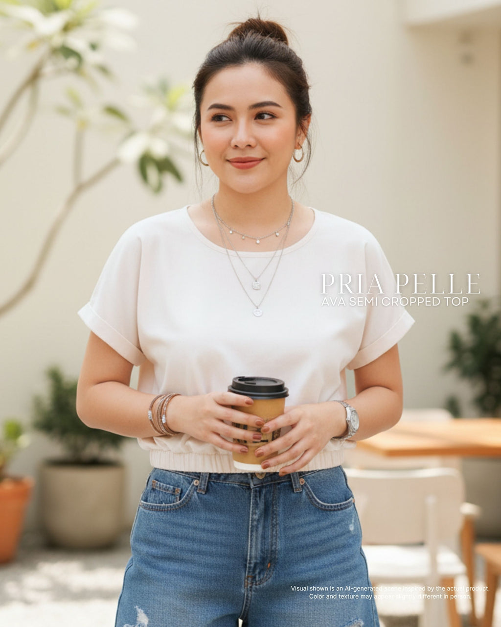 Pria Pelle Ava Semi Cropped Top - Cotton Blend Cream Beige