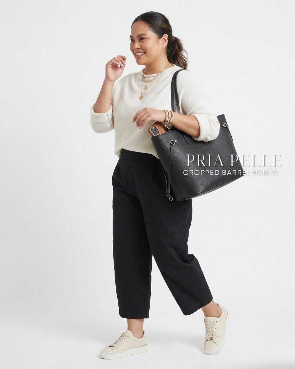 Pria Pelle Cropped Barrel Pants | Back Garter - Cotton Twill Black | Non Stretch