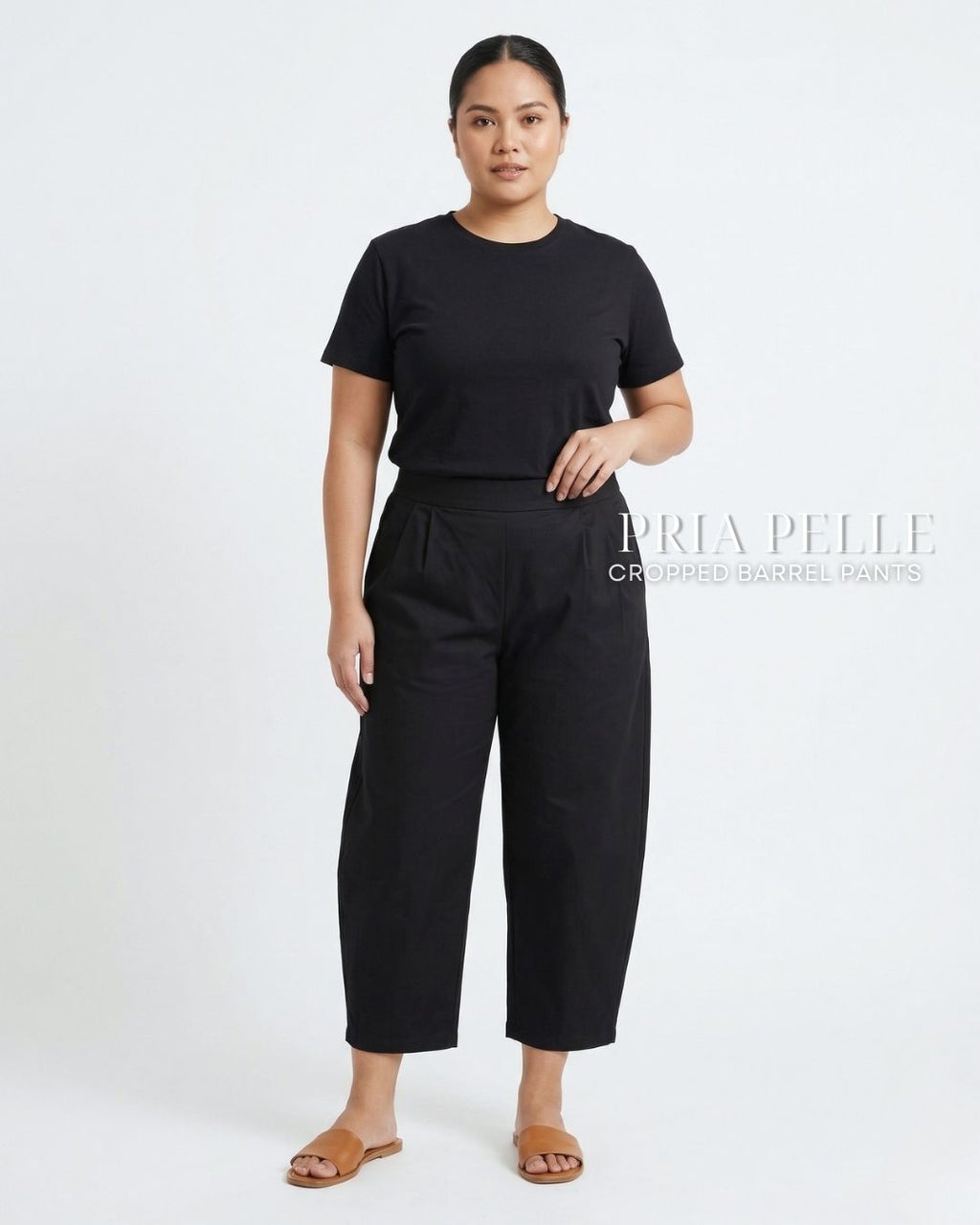 Pria Pelle Cropped Barrel Pants | Back Garter - Cotton Twill Black | Non Stretch