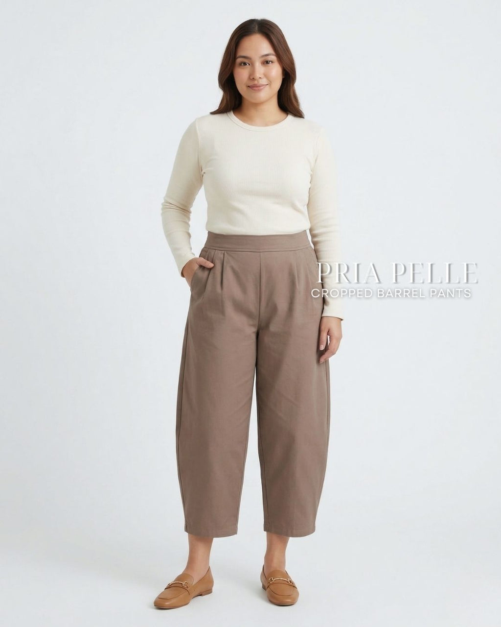 Pria Pelle Cropped Barrel Pants | Back Garter - Cotton Twill Chocnut Brown | Non Stretch