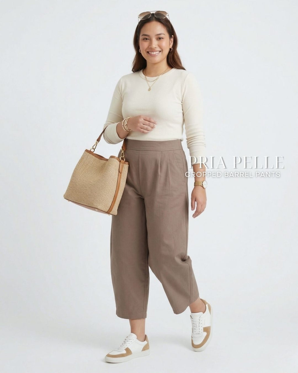 Pria Pelle Cropped Barrel Pants | Back Garter - Cotton Twill Chocnut Brown | Non Stretch