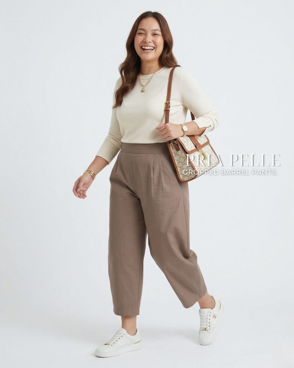 Pria Pelle Cropped Barrel Pants | Back Garter - Cotton Twill Chocnut Brown | Non Stretch