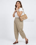 Pria Pelle Cropped Barrel Pants | Back Garter - Cotton Twill Light Khaki | Non Stretch