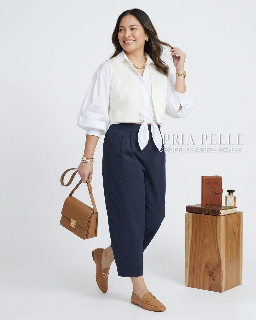 Pria Pelle Cropped Barrel Pants | Back Garter - Cotton Twill Midnight Blue | Non Stretch