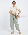 Pria Pelle Cropped Barrel Pants | Back Garter - Cotton Twill Pistachio | Non Stretch