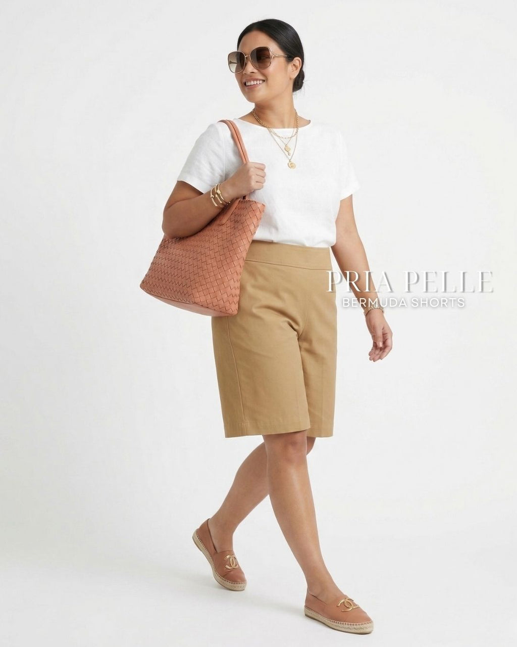 Pria Pelle Bermuda Shorts | Back garter - Cotton Twill Warm Khaki | Non Stretch