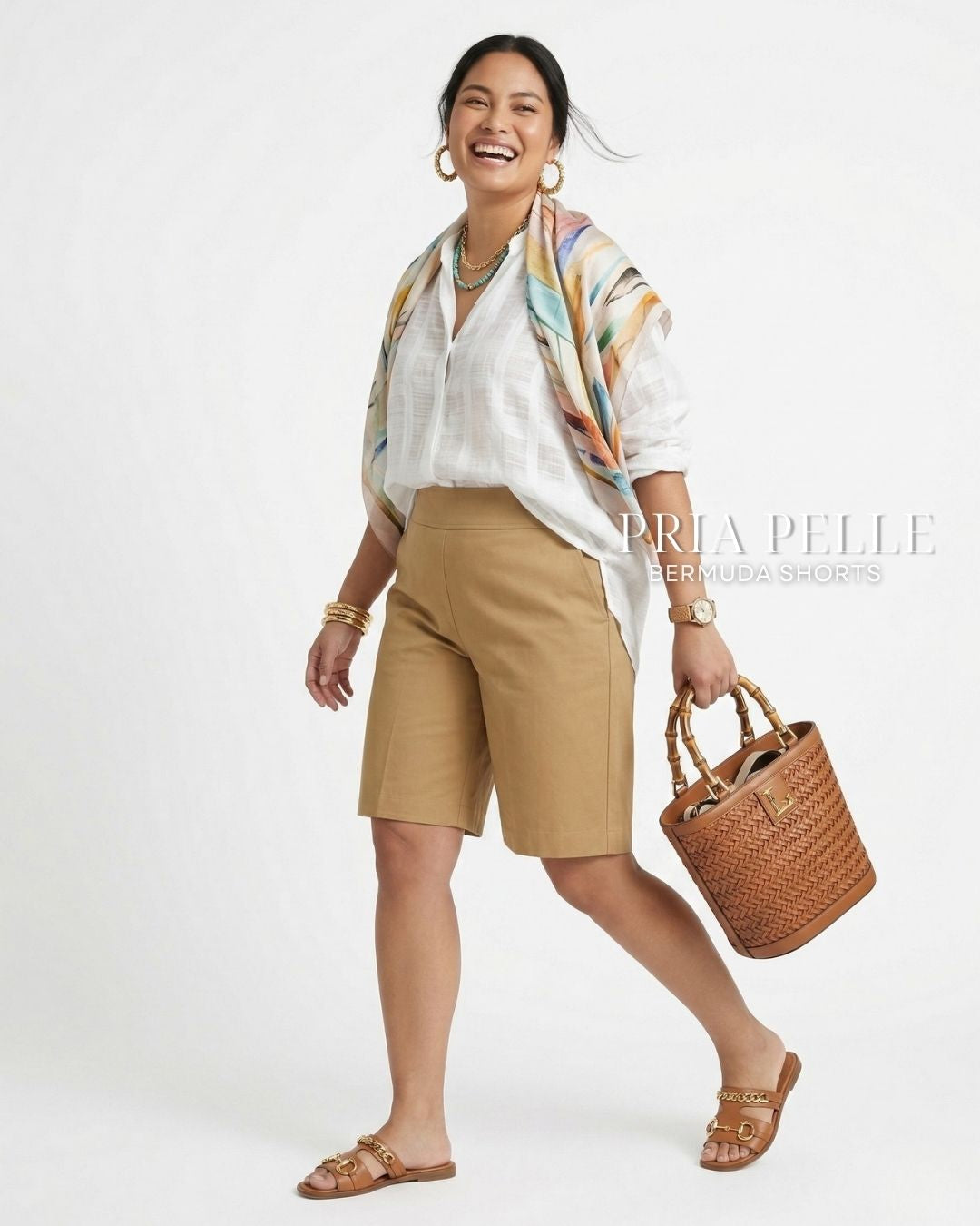 Pria Pelle Bermuda Shorts | Back garter - Cotton Twill Warm Khaki | Non Stretch