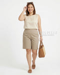 Pria Pelle Bermuda Shorts | Back garter - Cotton Twill Light Khaki | Non Stretch