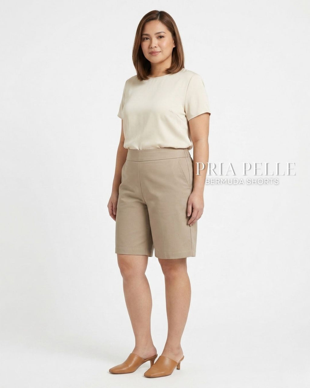 Pria Pelle Bermuda Shorts | Back garter - Cotton Twill Light Khaki | Non Stretch