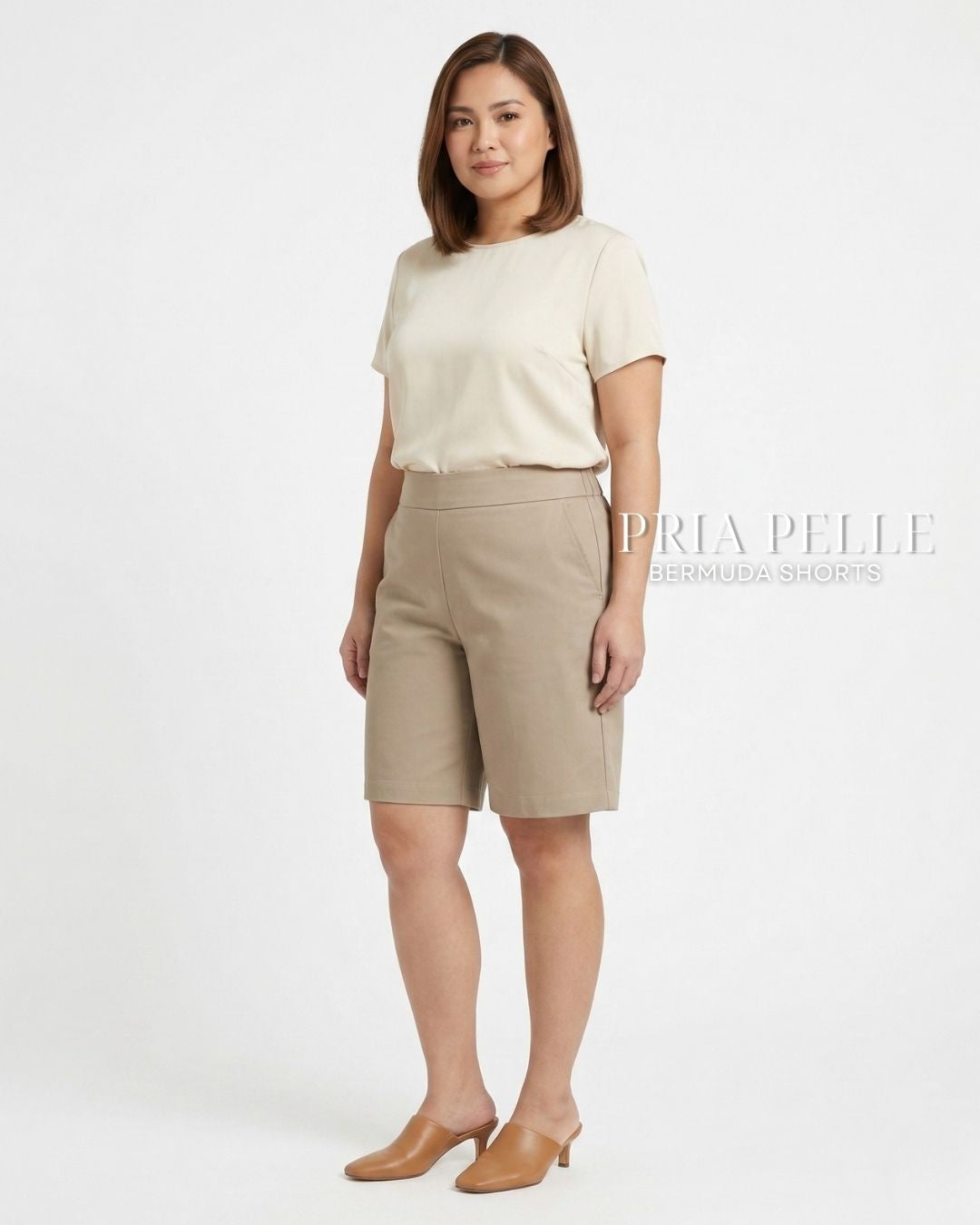 Pria Pelle Bermuda Shorts | Back garter - Cotton Twill Light Khaki | Non Stretch