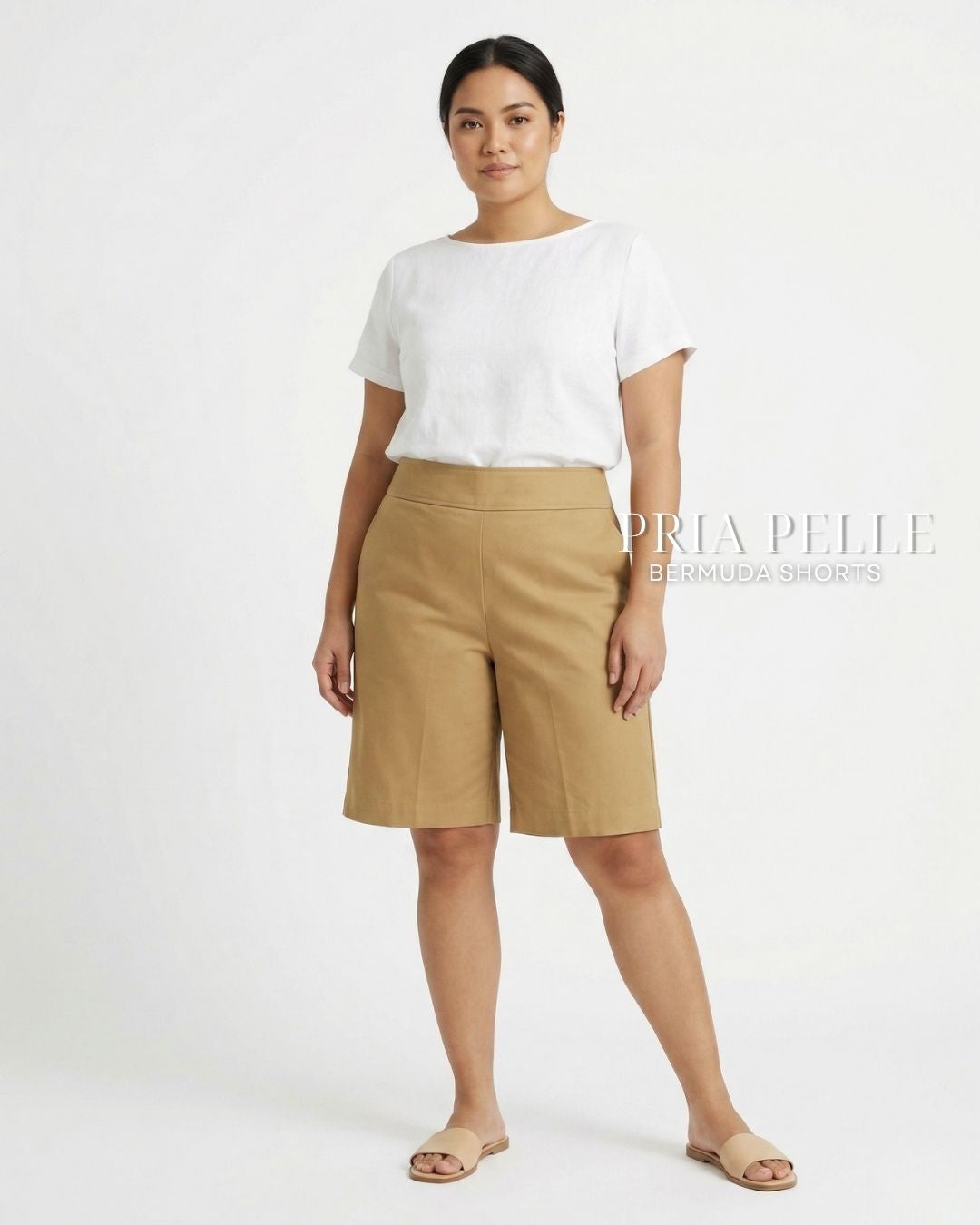Pria Pelle Bermuda Shorts | Back garter - Cotton Twill Warm Khaki | Non Stretch