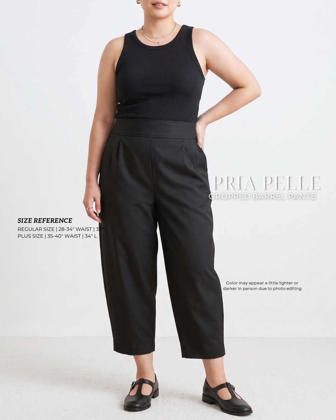 Pria Pelle Cropped Barrel Pants | Back Garter - Cotton Twill Pin Stripes Black with Stretch