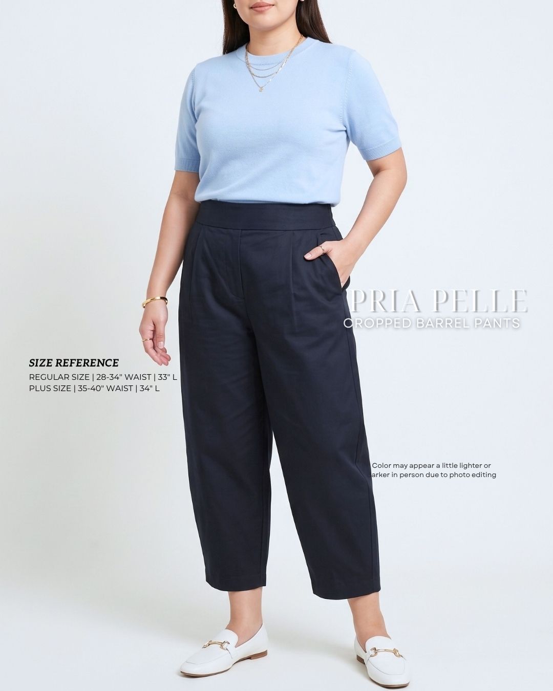 Pria Pelle Cropped Barrel Pants | Back Garter - Cotton Twill Blue Black | Non Stretch