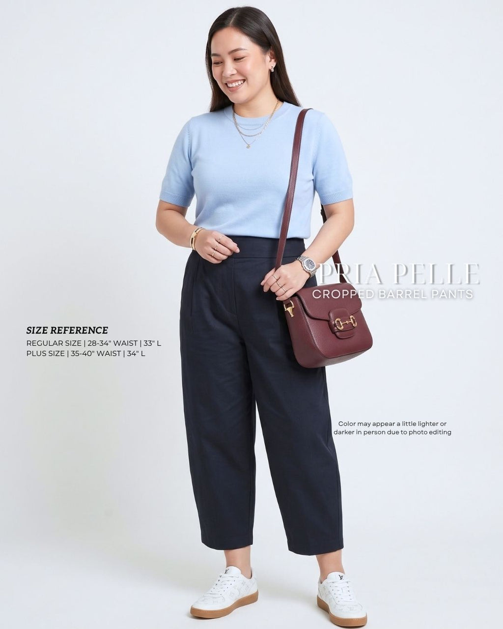Pria Pelle Cropped Barrel Pants | Back Garter - Cotton Twill Blue Black | Non Stretch