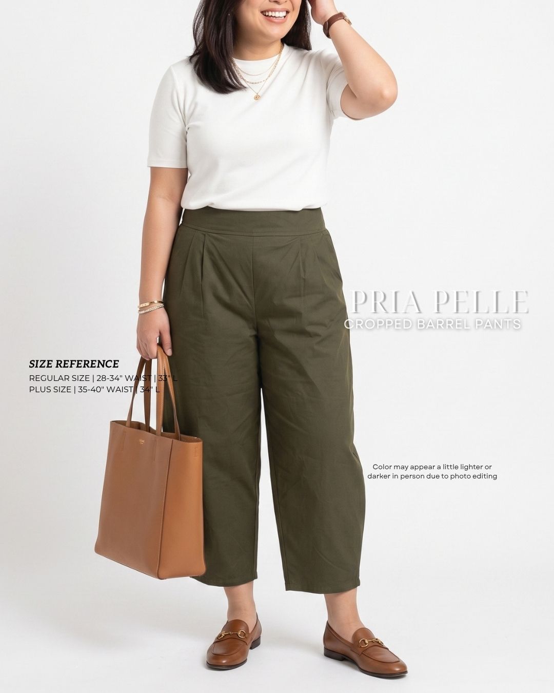 Pria Pelle Cropped Barrel Pants | Back Garter - Cotton Blend Dark Army Green | Non Stretch