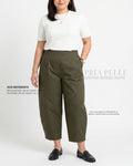 Pria Pelle Cropped Barrel Pants | Back Garter - Cotton Blend Dark Army Green | Non Stretch