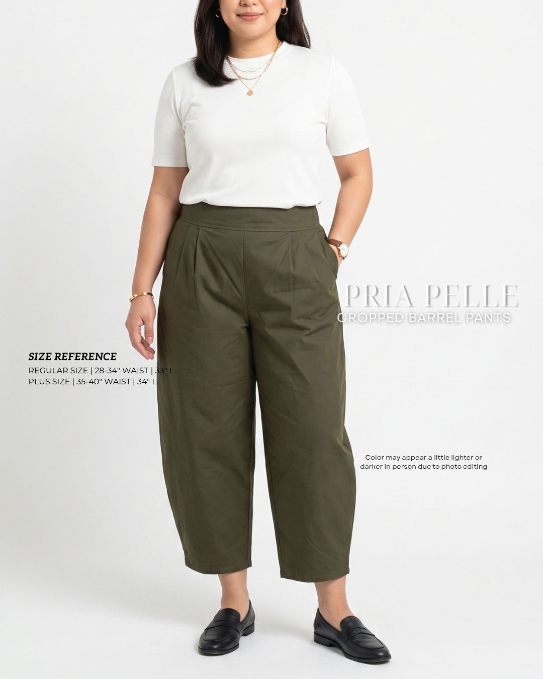 Pria Pelle Cropped Barrel Pants | Back Garter - Cotton Blend Dark Army Green | Non Stretch