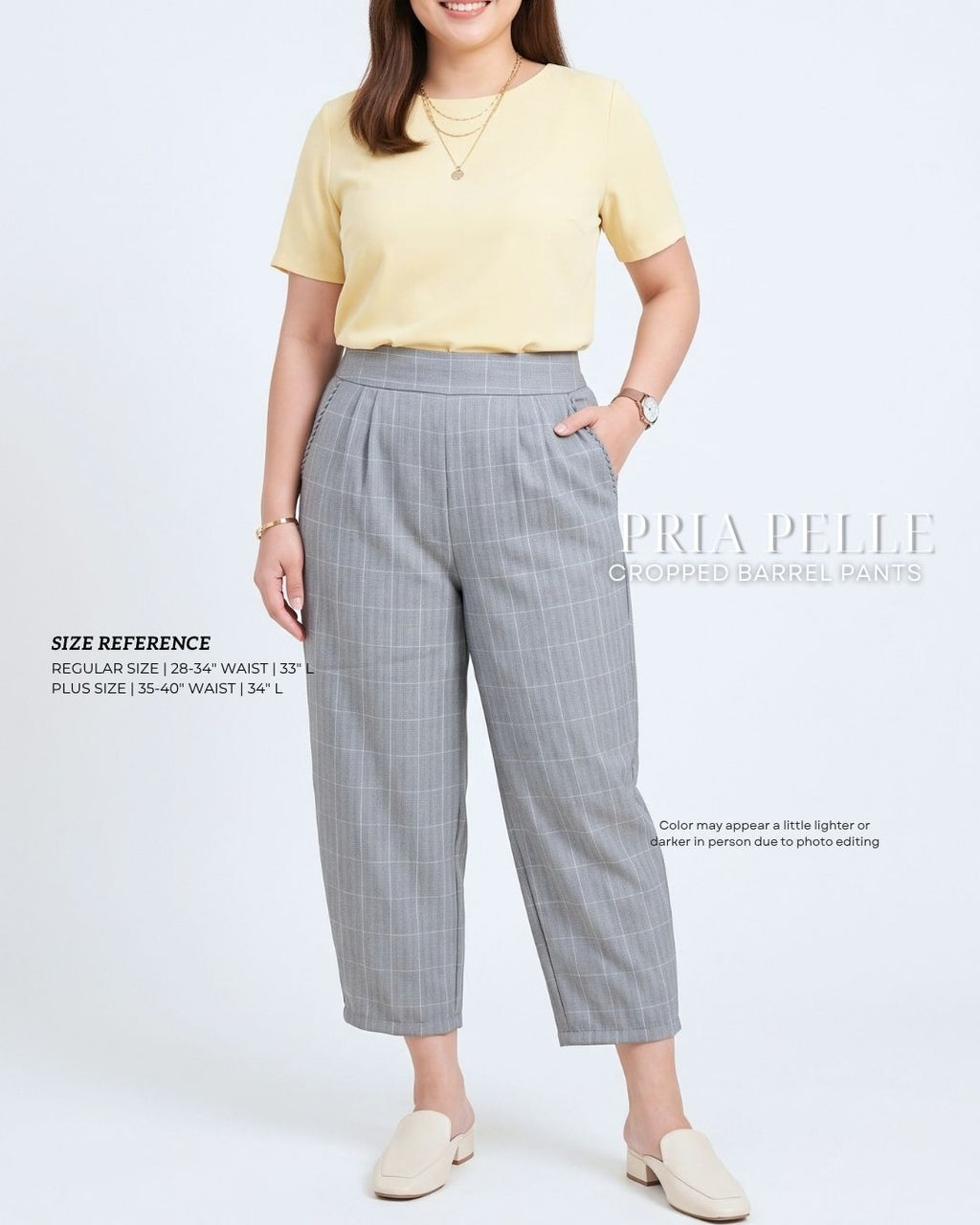 Pria Pelle Cropped Barrel Pants | Back Garter - Special Fabric Checkered | Non Stretch