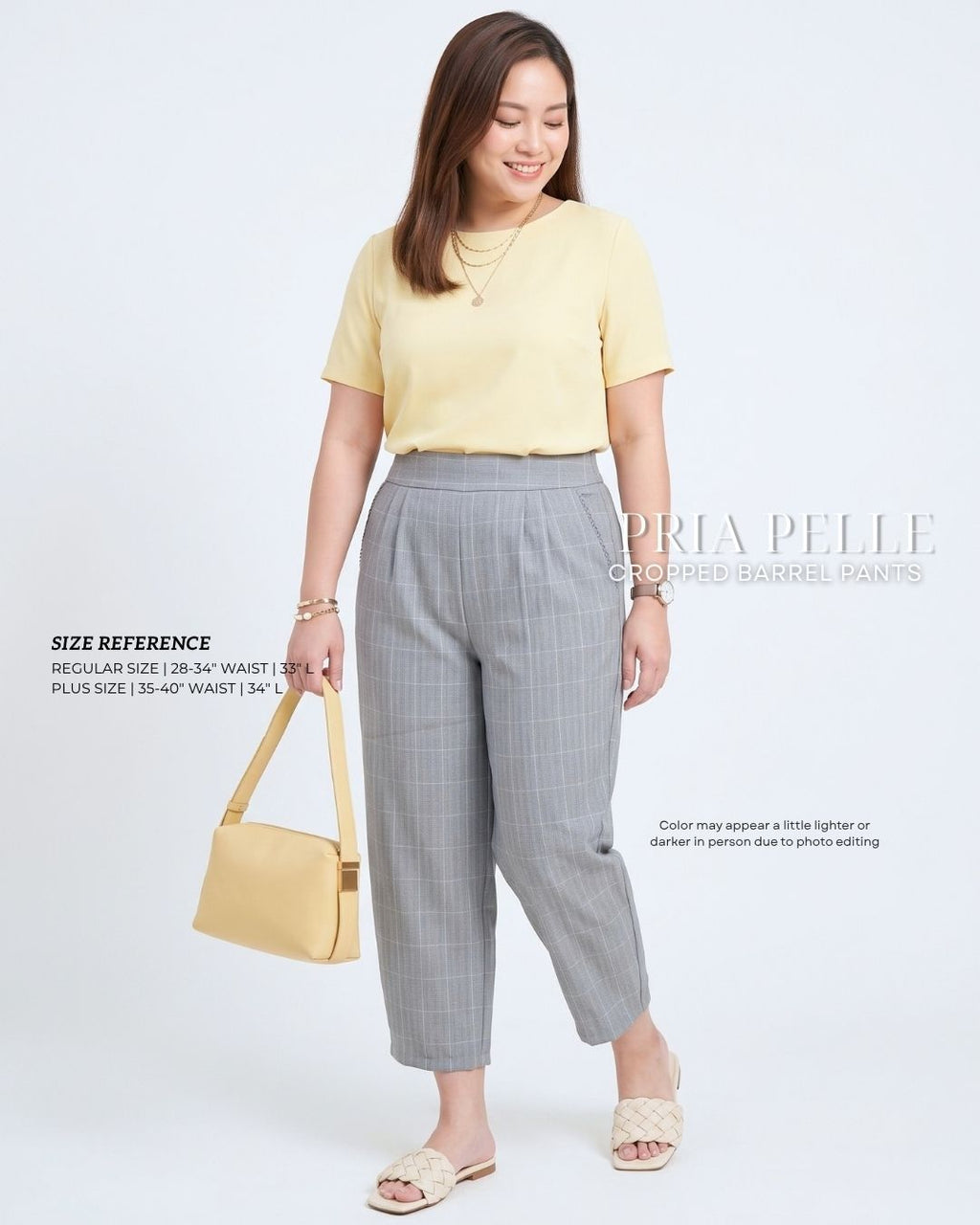 Pria Pelle Cropped Barrel Pants | Back Garter - Special Fabric Checkered | Non Stretch