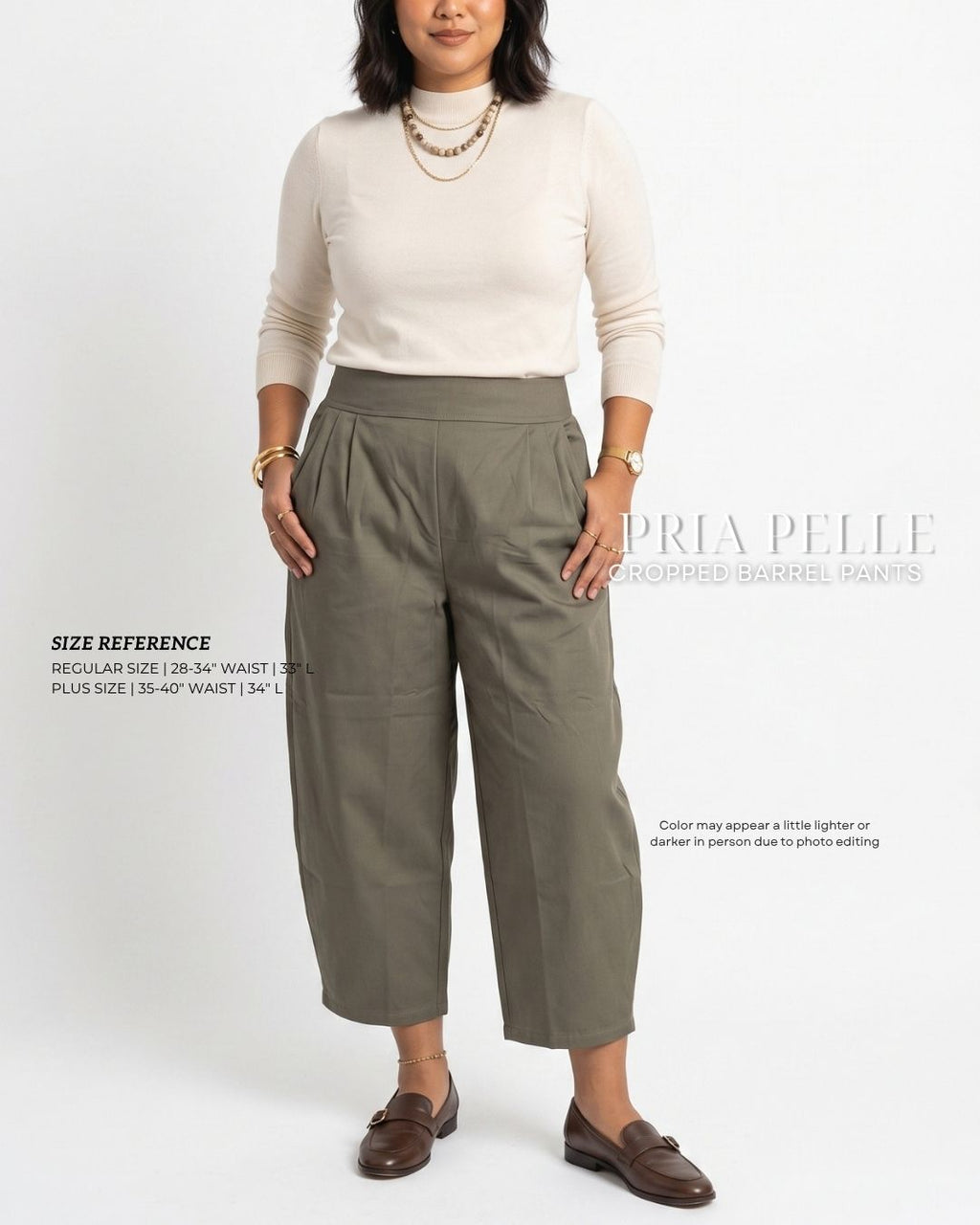Pria Pelle Cropped Barrel Pants | Back Garter - Cotton Twill Gray Olive | Non Stretch