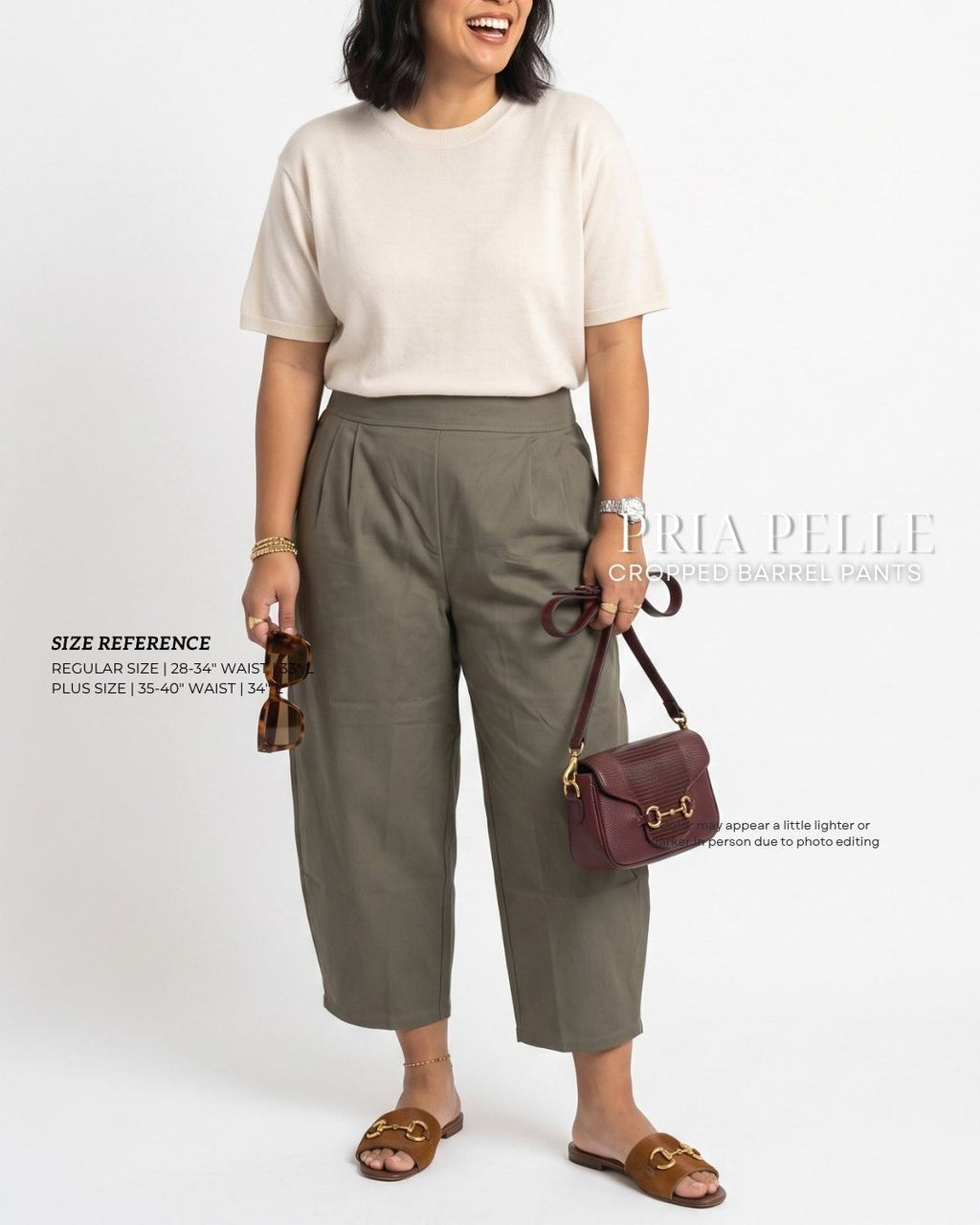 Pria Pelle Cropped Barrel Pants | Back Garter - Cotton Twill Gray Olive | Non Stretch