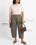 Pria Pelle Cropped Barrel Pants | Back Garter - Cotton Twill Gray Olive | Non Stretch