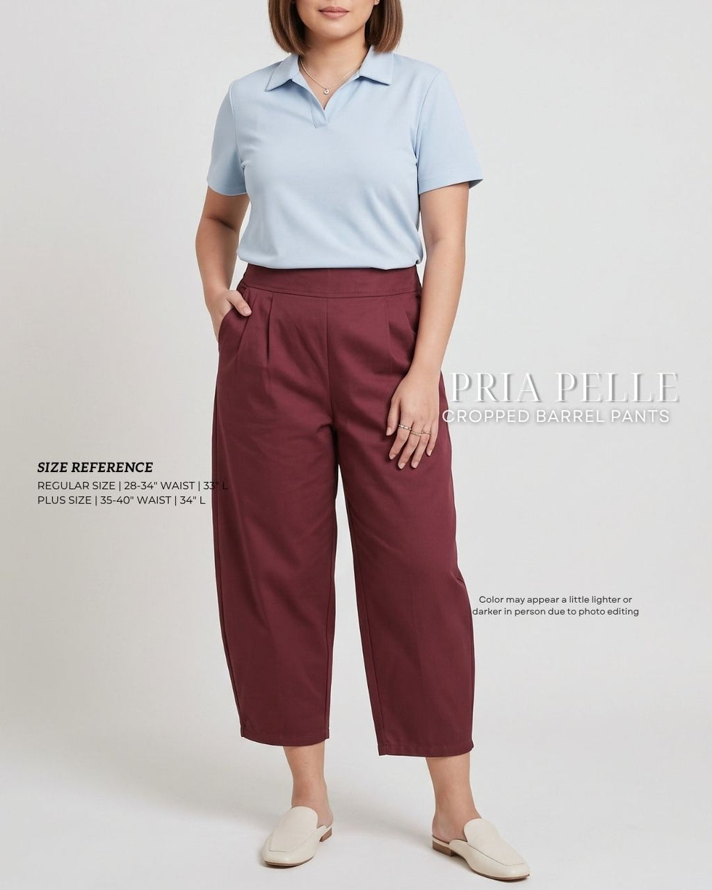 Pria Pelle Cropped Barrel Pants | Back Garter - Cotton Twill Wine Red | Non Stretch
