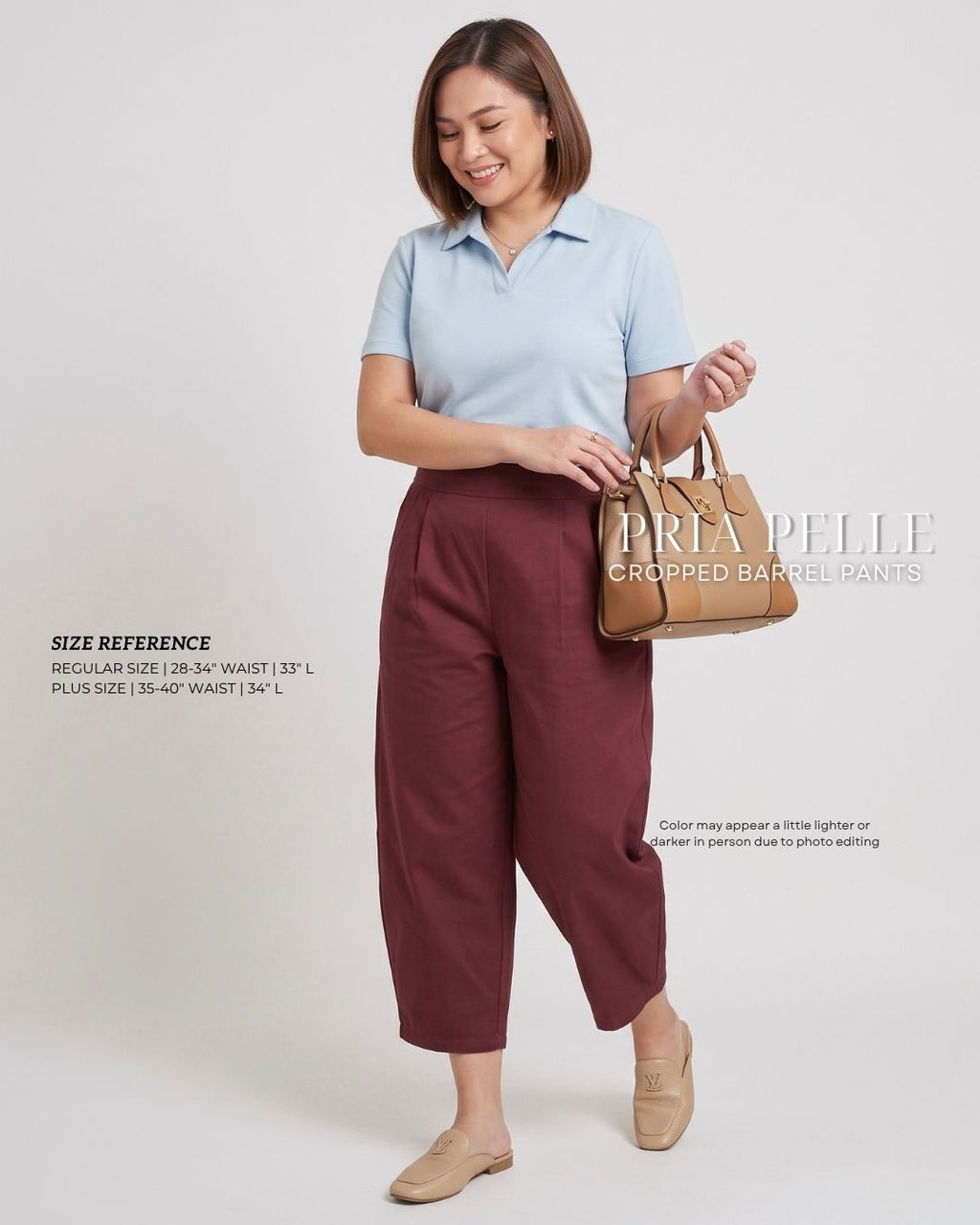 Pria Pelle Cropped Barrel Pants | Back Garter - Cotton Twill Wine Red | Non Stretch