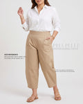 Pria Pelle Cropped Barrel Pants | Back Garter - Cotton Blend Sand Khaki | Non Stretch