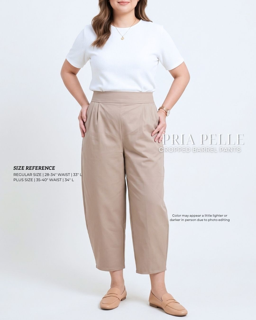 Pria Pelle Cropped Barrel Pants | Back Garter - Cotton Blend Tan with Stretch