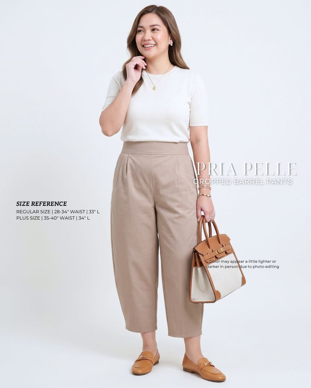 Pria Pelle Cropped Barrel Pants | Back Garter - Cotton Blend Tan with Stretch