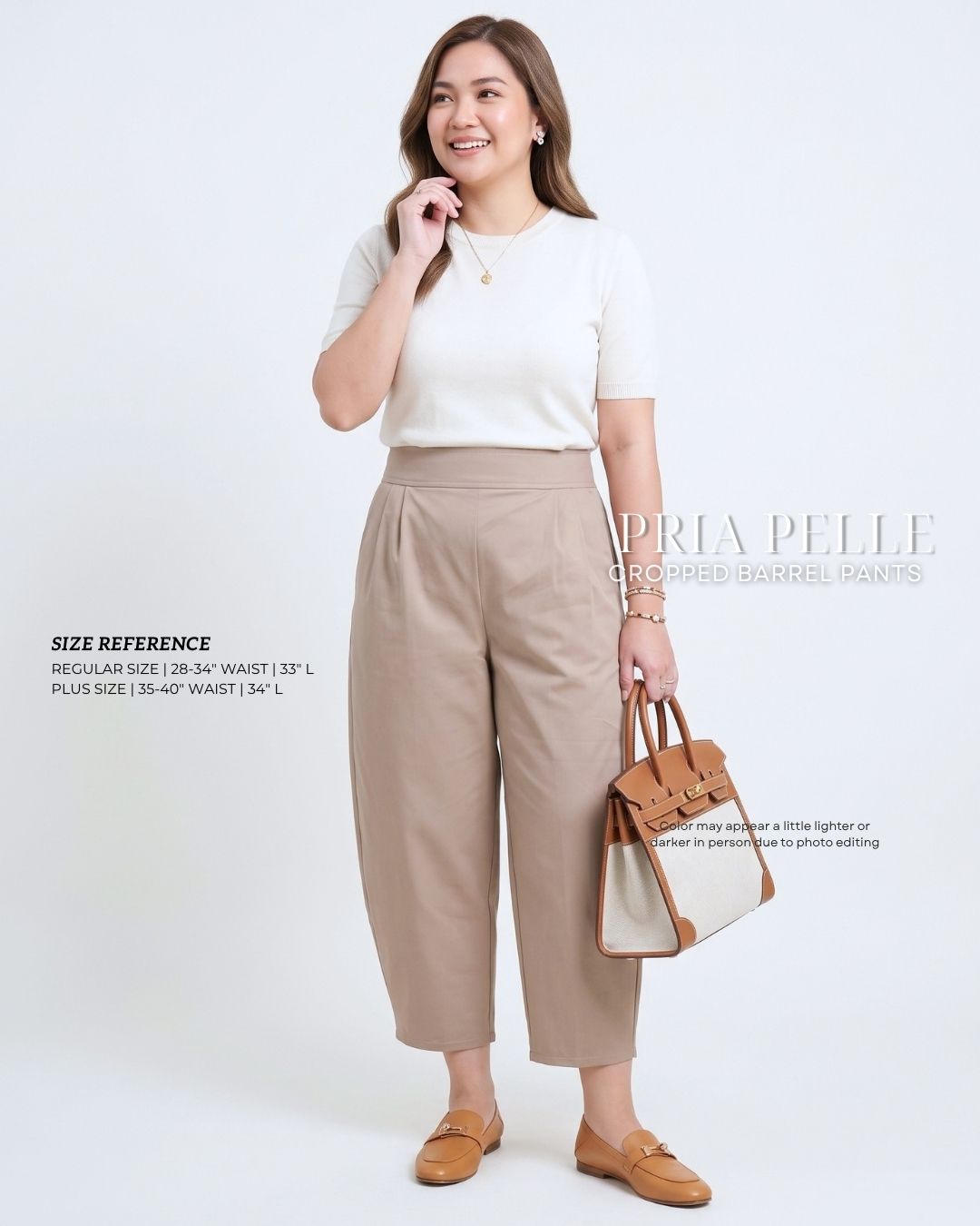 Pria Pelle Cropped Barrel Pants | Back Garter - Cotton Blend Tan with Stretch