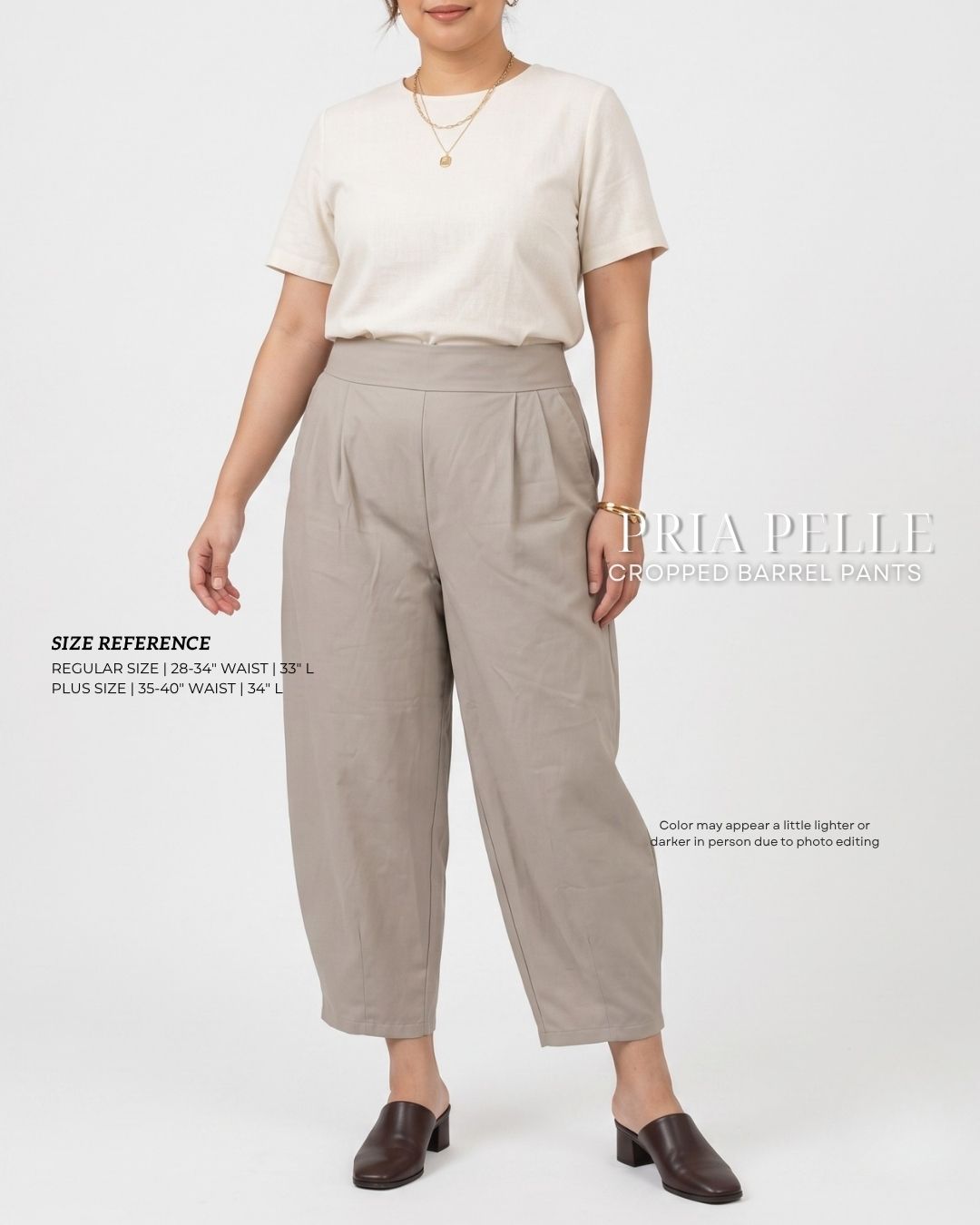 Pria Pelle Cropped Barrel Pants | Back Garter - Linen Blend Warm Gray | Non Stretch