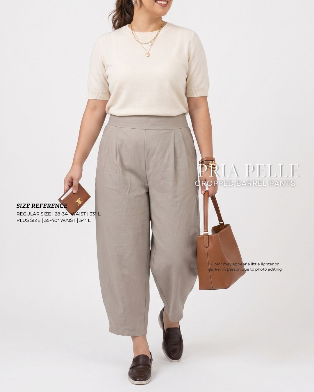 Pria Pelle Cropped Barrel Pants | Back Garter - Linen Blend Warm Gray | Non Stretch