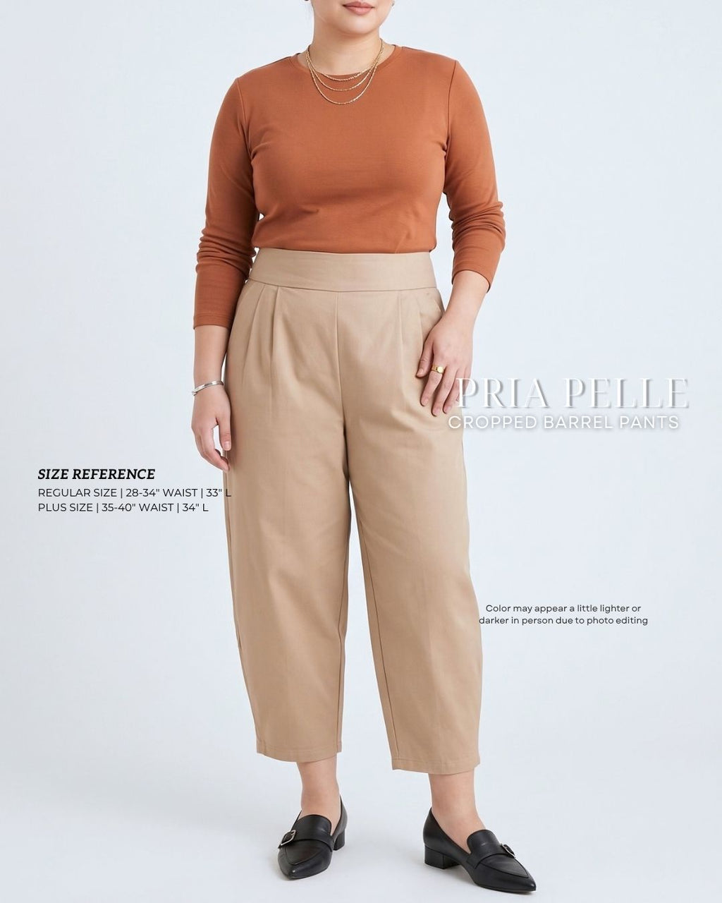 Pria Pelle Cropped Barrel Pants | Back Garter - Cotton Blend Warm Tan | Non Stretch