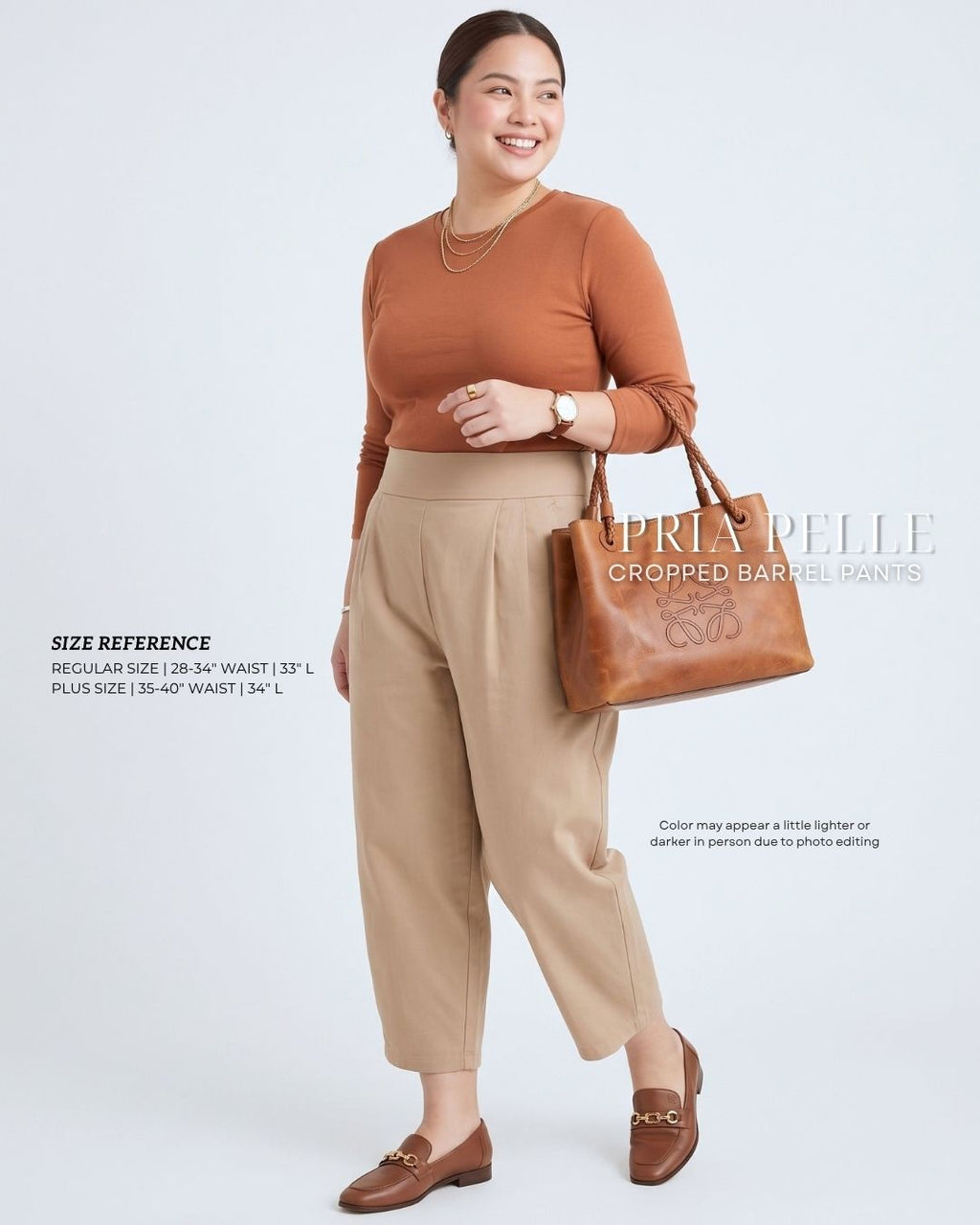 Pria Pelle Cropped Barrel Pants | Back Garter - Cotton Blend Warm Tan | Non Stretch