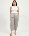 Pria Pelle Cropped Barrel Pants | Back Garter -  Cotton Blend Light Gray | Non Stretch