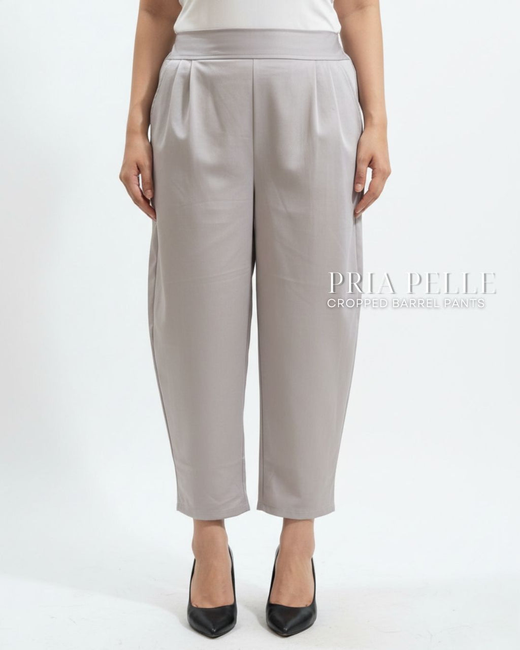 Pria Pelle Cropped Barrel Pants | Back Garter -  Cotton Blend Light Gray | Non Stretch